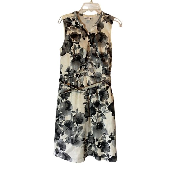 Ann Taylor Loft Petites Black & White Floral Sleeveless Ruffle Front Dress 2P - Picture 2 of 9